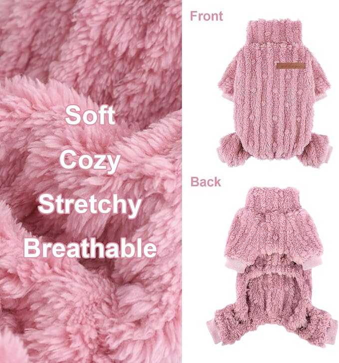 Yikeyo Dogs Sweater,Dog Sweaters Pajamas for Small Dogs,Fleece Warm Puppy Onesie,Chihuahua Yorkie Clothes,Pet Outfit Apparel,Dark Pink,XS,Chest 13.4IN