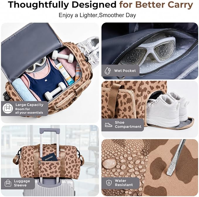 FIORETTO Women's Gym Duffle Bag with Shoes Compartment, 30L Capacity, Ideal for Travel, Gym, Sports, Duffel, Weekender