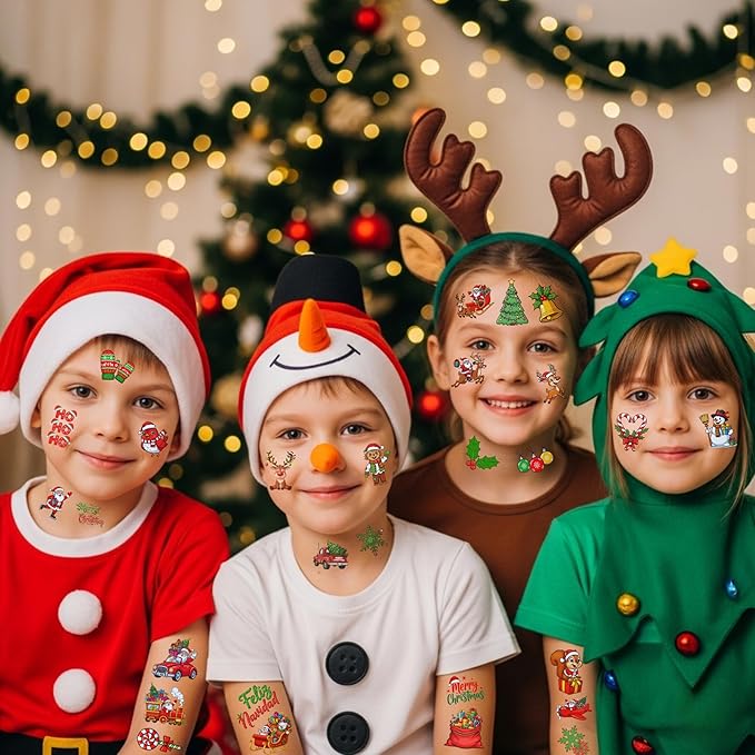 Christmas Temporary Tattoos | Christmas Party Decorations Xmas Decorations Décor Accessories Stickers Party Favors Goodie Bags Stocking Stuffers Santa Claus Snowman Gift Idea For Kids Boy Girl-60Pcs