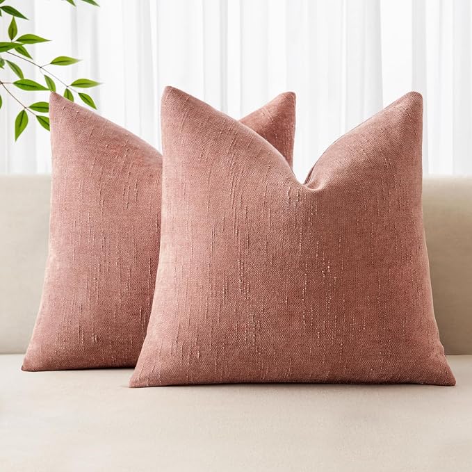 MIULEE Textured Chenille Throw Pillow Covers 18x18 Inch Dusty Pink | Pack of 2 Decorative Soft Throw Pillows, Solid Textured Cushion Covers, Modern Home Decor for Couch Sofa Bedroom Living Room