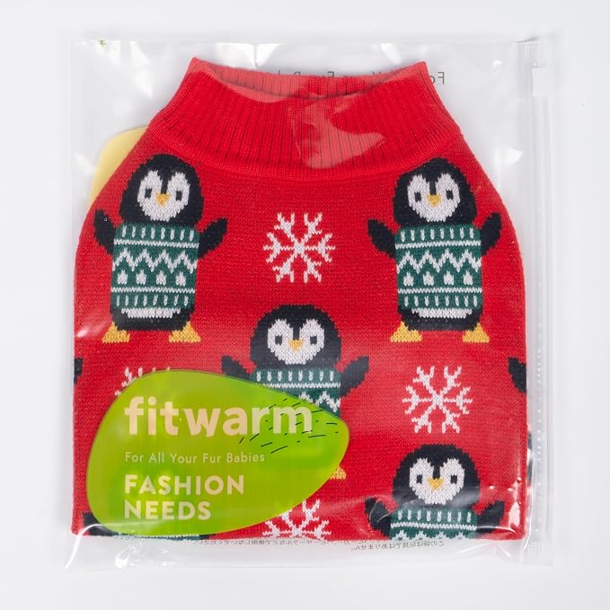 Fitwarm Funny Penguins Dog Ugly Christmas Sweater, Winter Dog Clothes for Small Dogs Girl Boy, Pet Xmas Outfit, Green, Red, White, XS