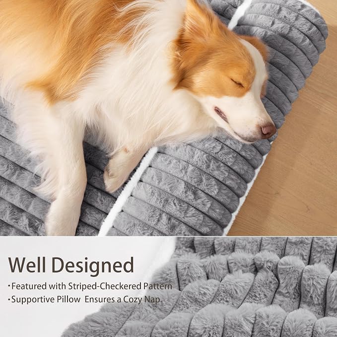 Orthopedic Large Dog Bed Pillow Pet Sofa Bed 36''X24'' Grey | Egg-Crate Foam Pet Couch Large Sized Dog, Waterproof Removable Washable Cover,Furry Puppy Crate Mat With Nonskid Bottom