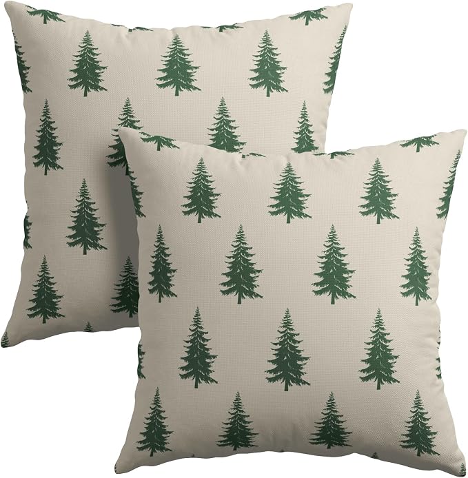 Kawani Christmas Trees Throw Pillow Covers 22x22 Inches, Set of 2 Xmas Pine Tree Cotton Linen Decorative Outdoor Pillowcases Cushion Case for Couch Sofa Home Winter Holiday Decor