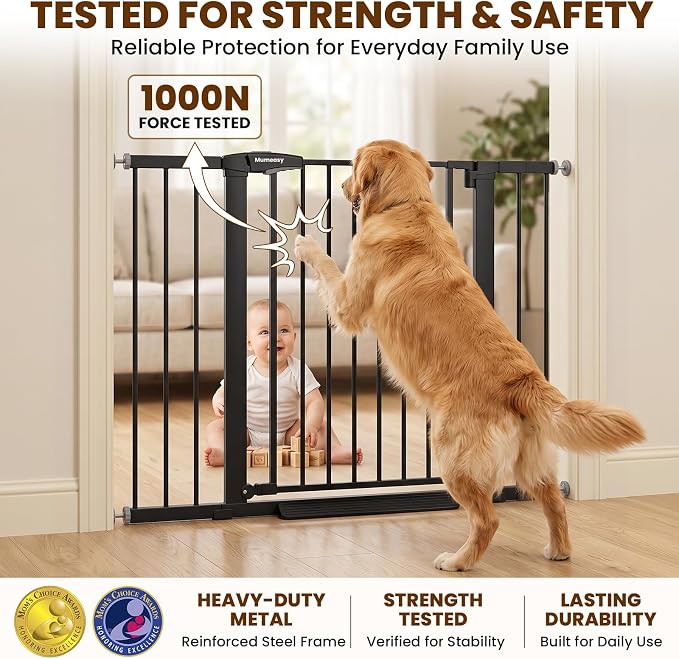 Mumeasy 29.7-46" Baby Gate for Stairs, Auto Close Dog Gate for Doorways