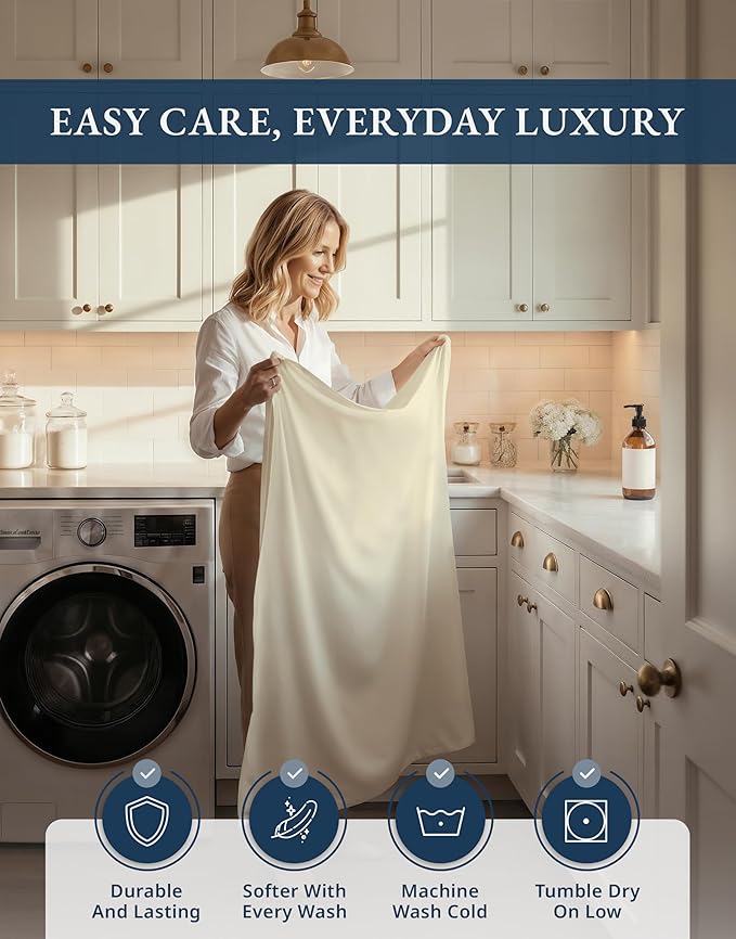 LANE LINEN 100% Egyptian Cotton Split King Bed Sheets for Adjustable Beds - 1000 Thread Count, Soft & Comfy Sateen Weave for Silky Smooth Finish, Available in Variety of Colors -Ivory