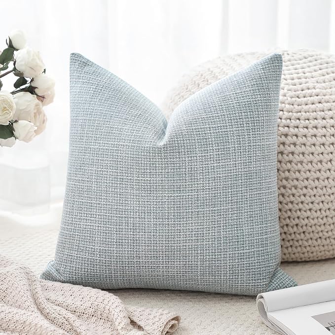 OTOSTAR Linen Throw Pillow Cover Set of 1 Decorative Square Pillowcases Cushion Covers 16x16 Inch for Home Decor Sofa Bedroom Car 40 x 40CM Blue Grey