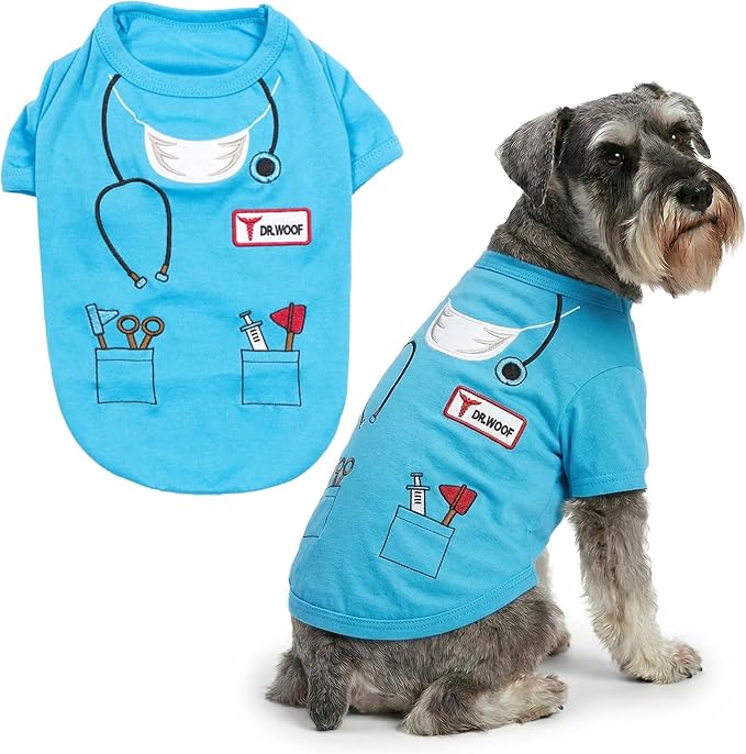Parisian Pet Doctor Dog Costume - 100% Cotton Dog Clothes for Large Dogs - Lightweight Puppy Outfits - Funny French Bulldog Clothes - Sleeved Woof Shirt for Dogs - Stretchy and Stylish Pet Costume