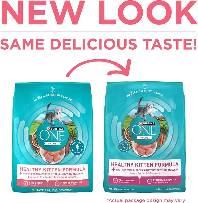 Purina ONE High Protein Natural Kitten Dry Cat Food, 7 lb Bag | Made with real chicken to support growing muscles, DHA for kitten brain development and antioxidants for immunity