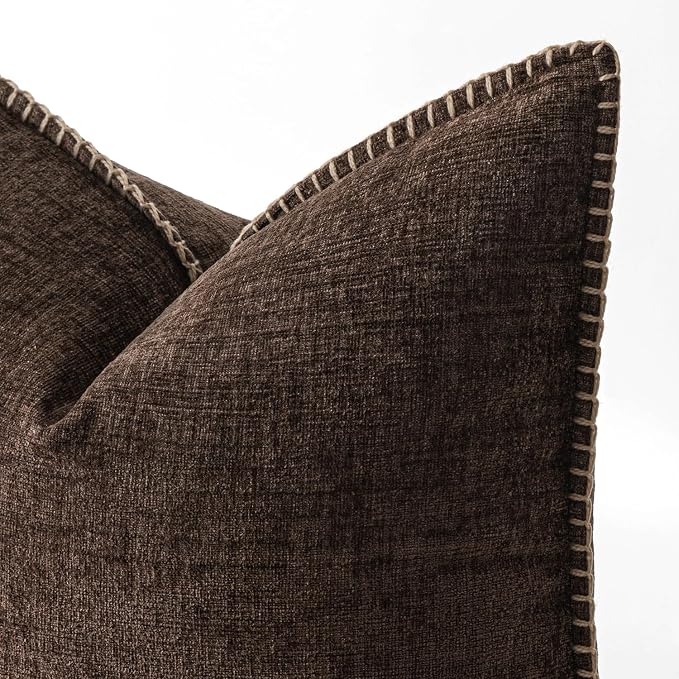 MIULEE Decorative Couch Throw Pillow Covers 20x20 Inch Dark Brown 2 Pack | Farmhouse Pillow Covers with Stitched Edge, Soft Chenille Cushion Cases, for Sofa Bed Living Room Home Decor