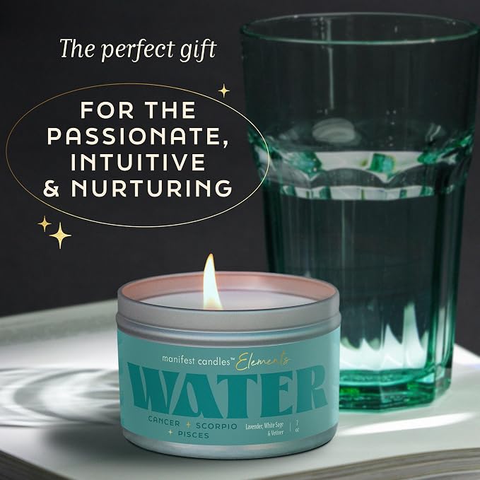 Zodiac Water Pisces Cancer Scorpio Gifts for Women, 45 Hour Burn, Zodiac Astrology Gifts Meditation Candle Healing with Crystals, Spiritual Manifestation Crystal Candle Healing Stones Bracelet
