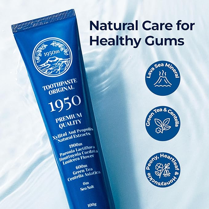 1950 Mineral Salt Blue Toothpaste - Jeju Lava Seawater Salt with Hydroxyapatite for Sensitive Teeth, Gum Care, Whitening, Reminaeralizing, Green Tea Freshness, Fluoride Free, SLS Free (3.5 oz)