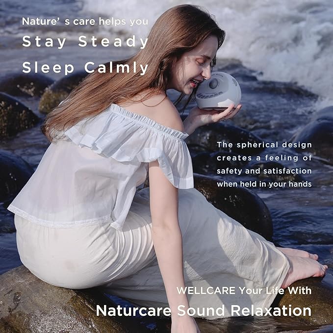 WELLCARE-Naturcare Sound Relaxation: White Noise, 7 Nature Sounds, Sleep Sound Machine, Calm Infants, for Baby, Kids, Adult. Stepless Volume, Timer, Powered by Adapter or Batteries(Both Not Incl.)