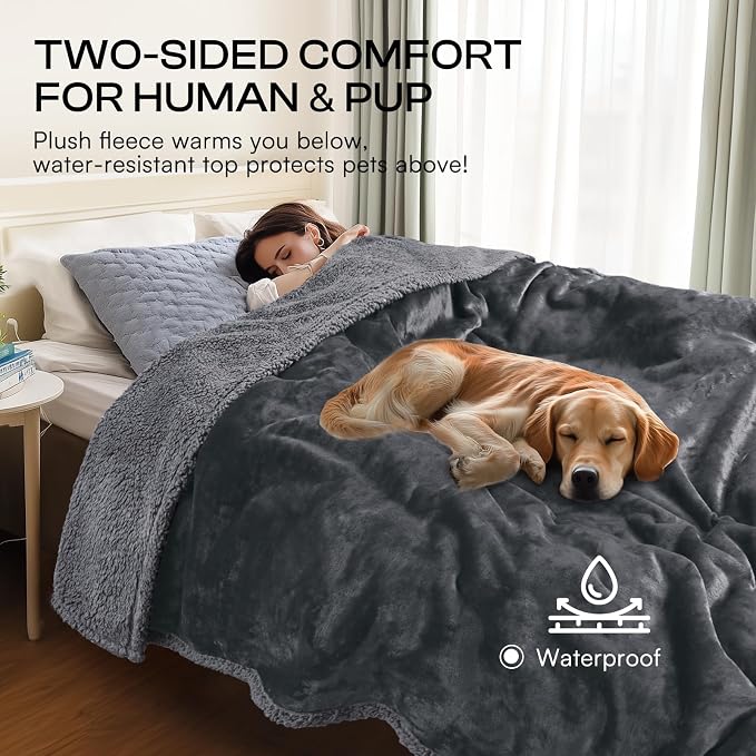 Waterproof Pet Blanket, Liquid Pee Proof Dog Blanket for Sofa Bed Couch, Reversible Sherpa Fleece Furniture Protector Cover for Small Medium Large Dogs Cats, Dark Gray Medium（57" x 40"） | waterproof pet blanket sherpa fleece reversible couch cover bed ...