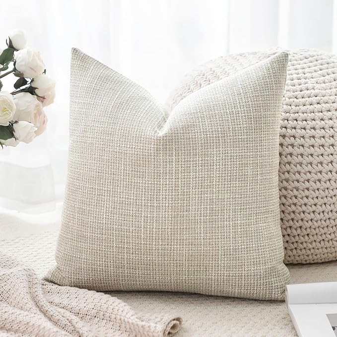 OTOSTAR Linen Throw Pillow Cover Set of 1 Decorative Square Pillowcases Cushion Covers 20x20 Inch for Home Decor Sofa Bedroom Car 50 x 50CM Beige