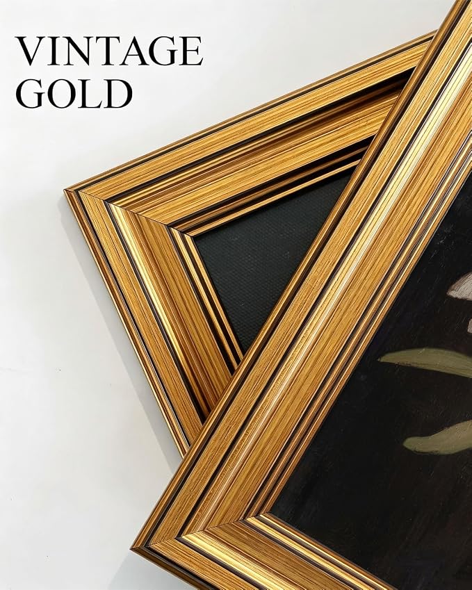 Gold Framed Wall Art, Vintage Snowdrop Flower Canvas Prints, Old World Botanical Still Life Picture Wall Decor, Moody Dark Academia Rustic Floral Artwork for Living Room Bedroom 12x16 inch
