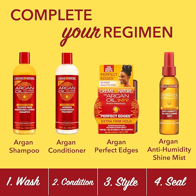 Creme of Nature Perfect Edges™ Extra Firm Hold Gel, 48-Hour Sleek Style Edge Control, Infused with 100% Moroccan Argan Oil, Non-Flaking, 2.25 oz