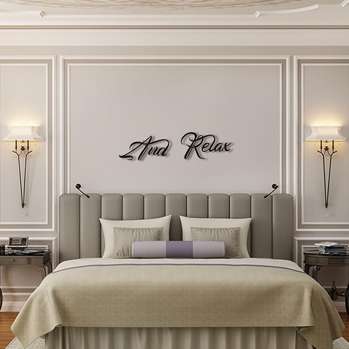 And Relax Metal Wall Art, 3D Black Letter Sign for Bathroom & Spa Decor | 3D black metal "And Relax" letter sign, calming spa-inspired decor for bathrooms, bedrooms, or zen spaces
