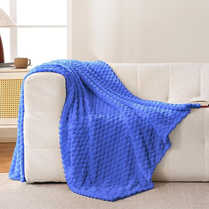 Bnuitland Soft Flannel Throw Blanket(50X70 inches), 3D Jacquard Fluffy Lightweight Fleece Blanket for Couch,Sofa,Bed, 300 GSM Super Cozy Warm for All Season Home Decor,Sky Blue
