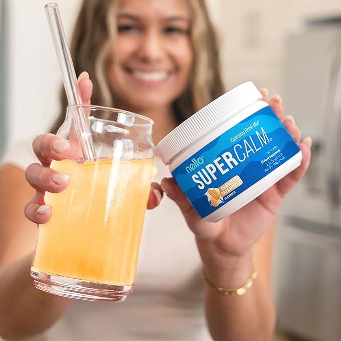 Nello Supercalm Powdered Drink Mix, Orange Creamsicle, L Theanine, Ksm-66 Ashwagandha, Magnesium Glycinate, Vitamin D 3, Supplements for Relaxation & Focus, Natural, No Sugar, Non GMO, 30 Srvgs