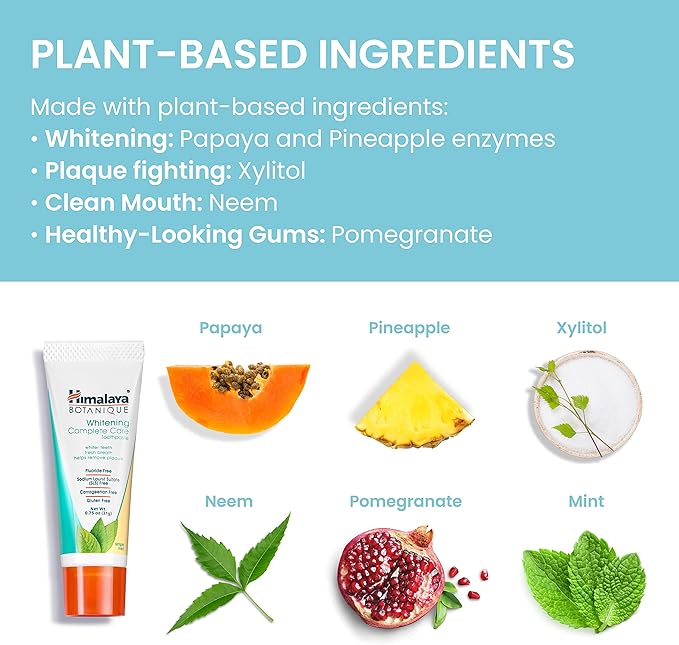 Himalaya Botanique Whitening Complete Care Travel Toothpaste, Mint - Travel Size Whitening Toothpaste Without Fluoride for Brighter Teeth & Fresh Breath - Vegan, 0.74 oz (Pack of 10)
