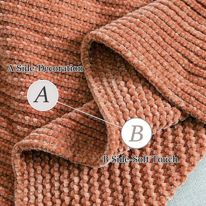 Blagic Chenille Throw Blanket for Couch and Bed,50" x 60",Maple Brown | Soft Farmhouse Boho Throw Blanket with Tassels,Decorative for Living Room,,Stripe Textured Throws for Bed/Chair/Sofa