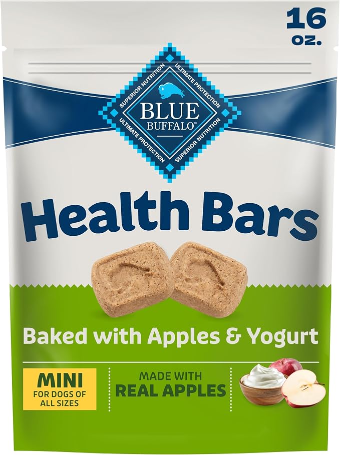 Blue Buffalo Health Bars Apples & Yogurt Mini Dog Biscuits, 16 oz | Smaller Bite, Same Crunch, Oven-Baked, No Chicken By-Product, Corn, Wheat, or Soy