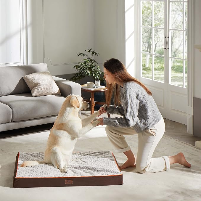 WESTERN HOME WH Orthopedic Dog Bed Medium Size Dog Washable Pet Bed, 30in | Waterproof Liner,Removable Cover,Thick Egg Crate Foam for Joint Support,Nonskid Bottom,OEKO-TEX Certified,Brown,Up to 50 Lbs