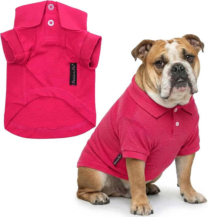 Parisian Pet Dog Polo Shirt – Classic Pink Cotton Pet Apparel with Collar & Buttons - Soft Breathable Puppy T-Shirt - Cute Dog Clothes - Ideal Summer Clothes for Large Dogs - Shirts for Dogs Girl