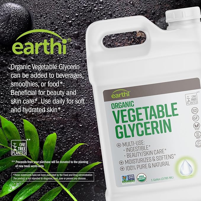 Organic Vegetable Glycerin Liquid - Made from Sustainably Source - 100% Vegan and Natural - Multipurpose, Ingestible, Skin and Healthcare - Vegetable Glycerine Food Grade Organic (1 Gallon)