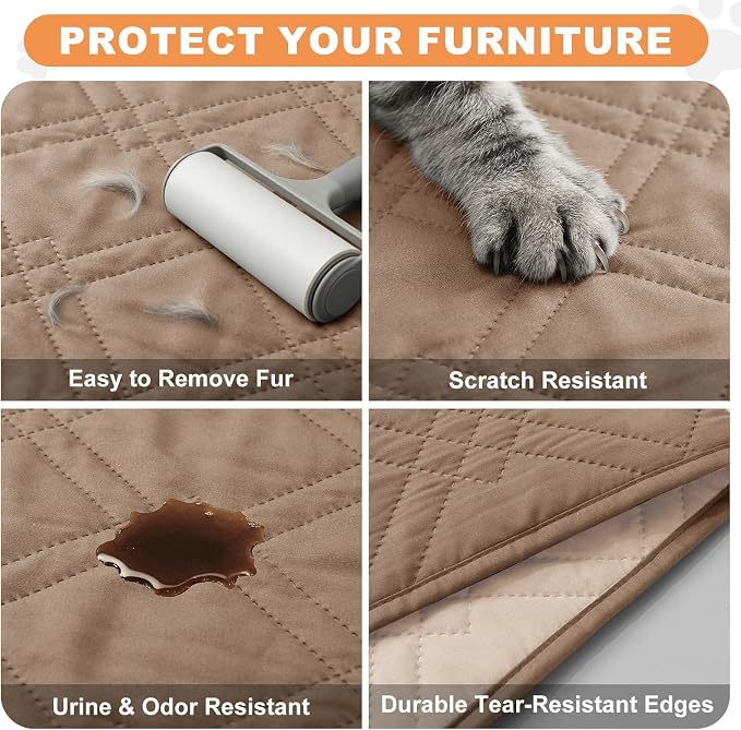 100% Waterproof Washable Dog Blanket，Taupe+Apricot， 68"x82" | ,7-Layer Reversible Couch Covers for Dogs Met for Sofa Furniture Car Camping