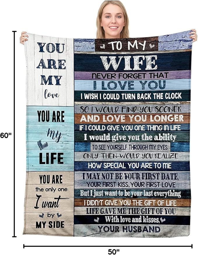 BASAO Anniversary Romantic Gift for Women, to My Wife Blanket from Husband | Wife Birthday Gift Ideas, Anniversary Wedding Gift for Her, Soft Flannel Throw Blanket for Couch Sofa Bed