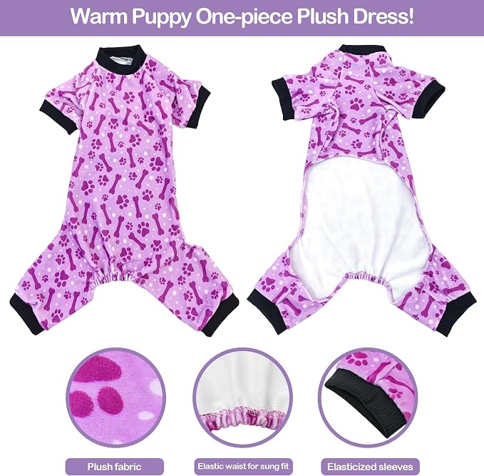PET SHOW 4 Pack Paw Print Fleece Dog Pajamas Warm for Extra Large Dogs | Soft stretchy dogs onesies,boy girl pjs with sleeve,holiday jumpsuit costume for large pets,XXL