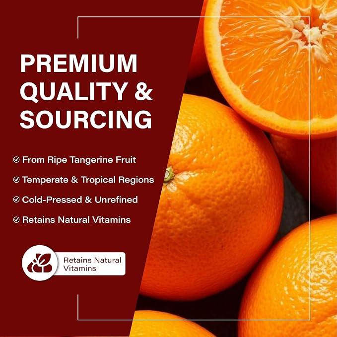 Tangerine Essential Oil, Citrus Reticulata, Cold Pressed Citrus Peel Oil, Sweet Citrus Aroma for Aromatherapy, Diffuser, Massage, Skin Care, Natural Fragrance Oil for Blends – Net Wt:0.5Kg/1.1 lb