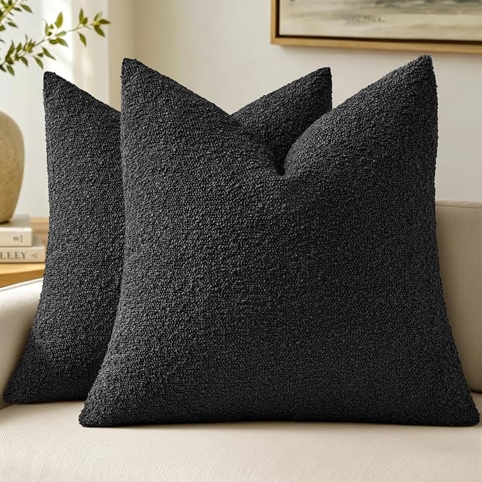 MIULEE 20x20 Decorative Lumbar Boucle Couch Pillow Covers Black | Set of 2 Textured Neutral Throw Pillow Covers, Accent Solid Pillowcases, Sofa Living Room Home Decor