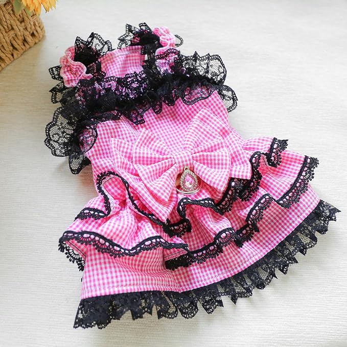 Dog Lace Dress Cat Suspender Skirt (Bobo Pink Skirt,XL) | Summer Autumn Small & Medium Pet Party Dress For Yorkie Maltese Chihuahua Pug Shih Tzu Toy Poodle French Bulldog
