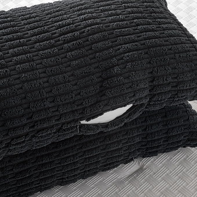 Fancy Homi Decorative Throw Pillow Covers for Bed Couch Bedroom Bench, Soft Corduroy Solid Pillow Case, Rustic Farmhouse Boho Room Decor,36" x 14" (Pack of 1),Black