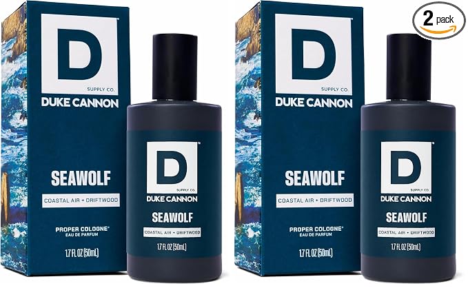 Duke Cannon Proper Cologne Seawolf | Men's Eau de Parfum | Driftwood and Coastal Air | Subtle, Fresh Long-Lasting Scent | 1.7 fl oz (Pack of 2)