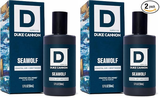 Duke Cannon Proper Cologne Seawolf | Men's Eau de Parfum | Driftwood and Coastal Air | Subtle, Fresh Long-Lasting Scent | 1.7 fl oz (Pack of 2)