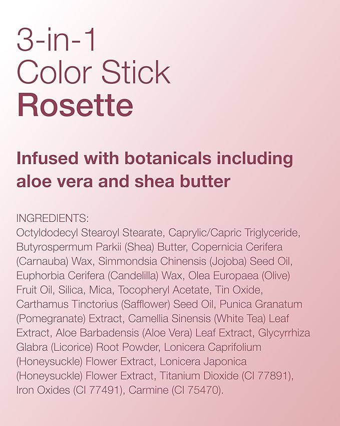 Mineral Fusion 3-in-1 Color Stick - Hydrating Cream Blush Tint for Cheek, Lip and Eye - Natural Multi Use Makeup (Rosette)