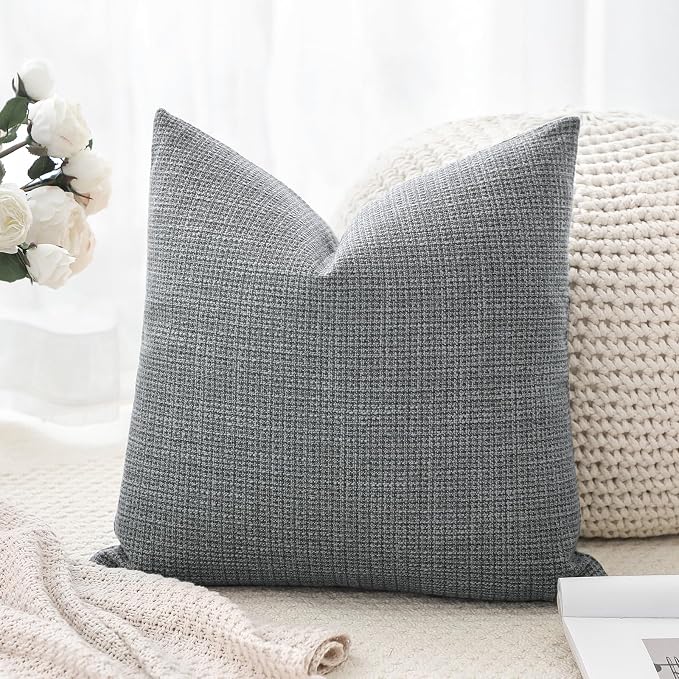 OTOSTAR Linen Throw Pillow Cover Set of 1 Decorative Square Pillowcases Cushion Covers 24x24 Inch for Home Decor Sofa Bedroom Car 60 x 60CM Dark Grey