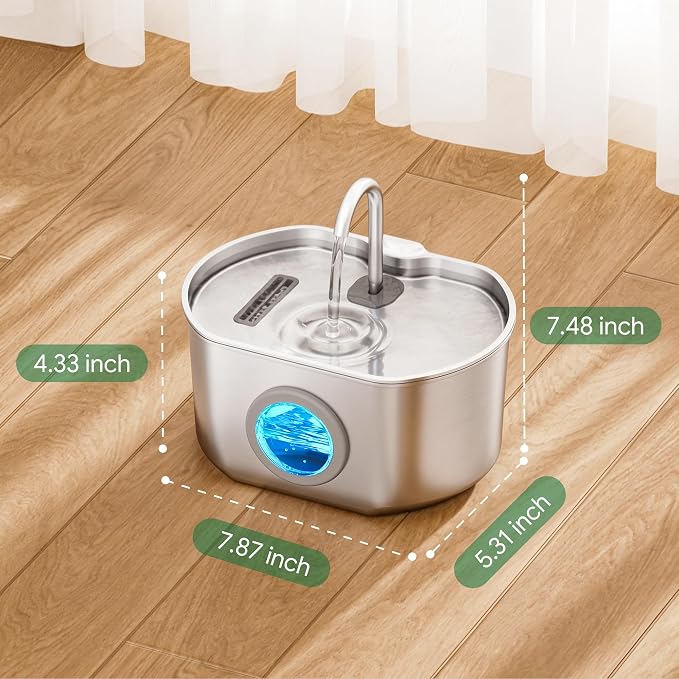 Cat Water Fountain Stainless Steel: 74oz/2.2L Cat Fountain for Drinking | Pet Water Fountain Inside - Automatic Dog Watering Dispenser Bowl - Pet Feeding & Watering Supplies (4 Filters)