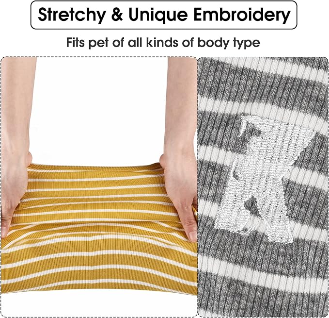 Koneseve Dog Shirt Vest Lightweight Stretchy Dog T-Shirt Soft Cool Shirts Sleeveless Stripe Vests Breathable Clothes for Puppy Kitty Cats Small Medium Large Dogs 2 Pack Yellow + Light Grey [ XL ]