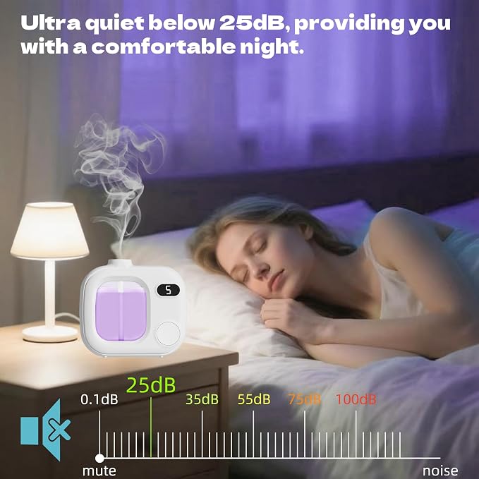 Mini Aromatherapy Diffuser - Cute and Compact Ultrasonic Essential Oil Diffuser with 5 Mist Levels for Home Office Car and Hotel Cordless Air Fragrance Machine for Large Rooms and Bathrooms
