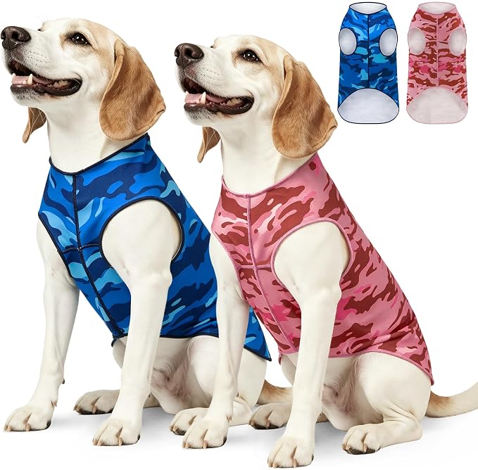 YUDODO 2 Pack Dog Shirts, Lightweight Stretchy Dog Tank Tops, Soft Pet Vest | Skin-Friendly, Breathable, Sleeveless, All Season Dog Clothes, For Small Medium Dogs, Blue+Pink, XXL