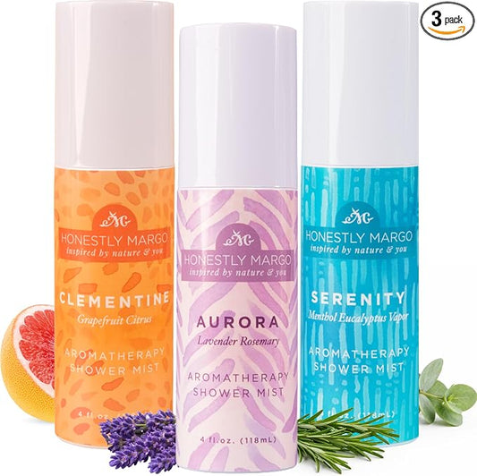 Honestly Margo Aromatherapy Shower Mist Spray Lavender, Eucalyptus and Citrus (4 Fl Oz, Pack of 3) – Wellness Essential Oils for Shower Steam, Personal Space Mist – Clean, Cruelty-Free Bath Products