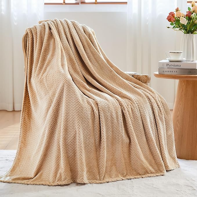 NEWCOSPLAY Fleece Leaves Pattern Twin Blanket, Brown, 60"x80" | Super Soft Throw Blanket, Lightweight Cozy Bed Sofa Blanket, Premium Silky Flannel Fleece, Travel Blanket for All Season Use