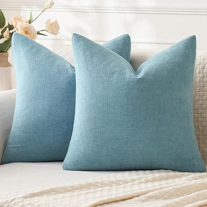 MIULEE Smoke Blue Chenille Couch Throw Pillow Covers, 18x18 | Set of 2, Soft Coastal Home Decor, Modern Farmhouse Decorative Pillowcases for Sofa Living Room Bed
