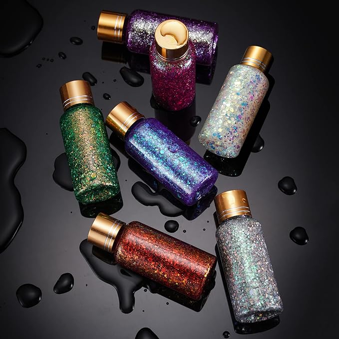 Dream Rose Color Body Glitter, Face Glitter Gel, Hair Glitter for Women Kid, Holographic Chunky Mermaid Sequin Shimmer Makeup for Halloween Party Carnival Festival Rave Accessories, 1oz