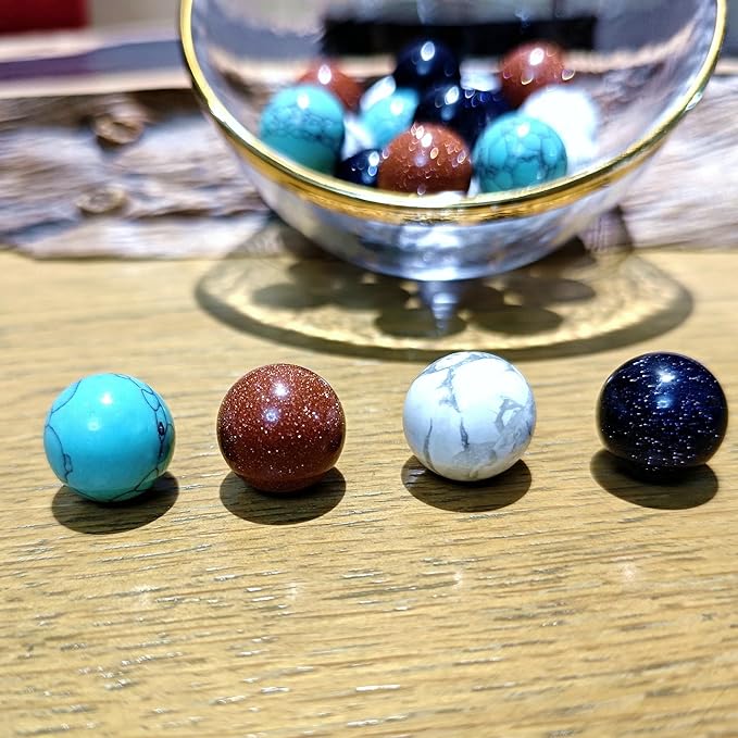 20Pcs 16mm Stone Balls Gemstone Spheres Polished Assorted Small Marbles -Howlite*5, Blue Turquoise*5,Red Goldstone*5,Blue Goldstone *5