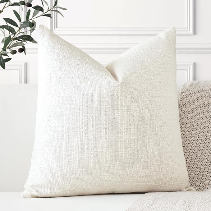 OTOSTAR Linen Throw Pillow Cover Set of 1 Decorative Square Pillowcases Cushion Covers 20x20 Inch for Home Decor Sofa Bedroom Car 50 x 50CM Cream Beige